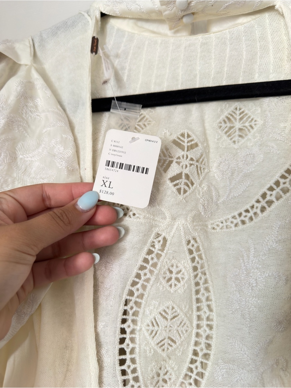 NWT Free People Ivory Lace High-Neck Puff Sleeve Top - Picture 6 of 6